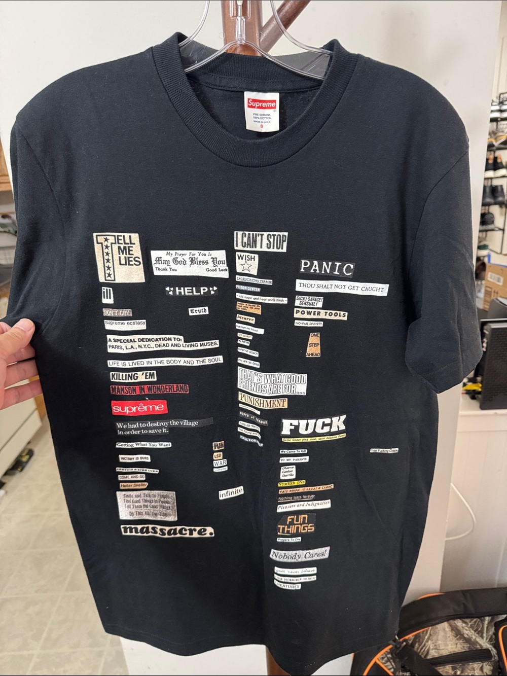 Supreme Black Patchwork Text Graphic Tee